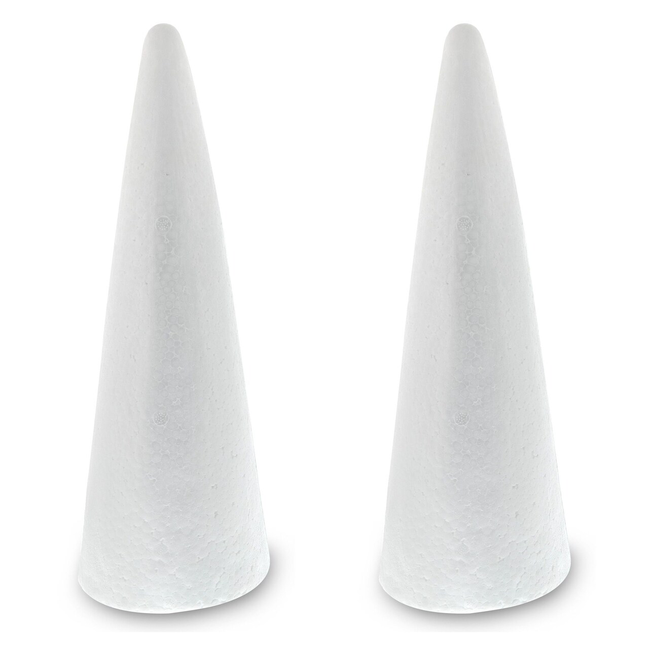 2 Pack Foam Cones for Crafts, DIY Art Projects, Handmade Gnomes, Trees, Holiday Decorations (5.25x14.5", White)